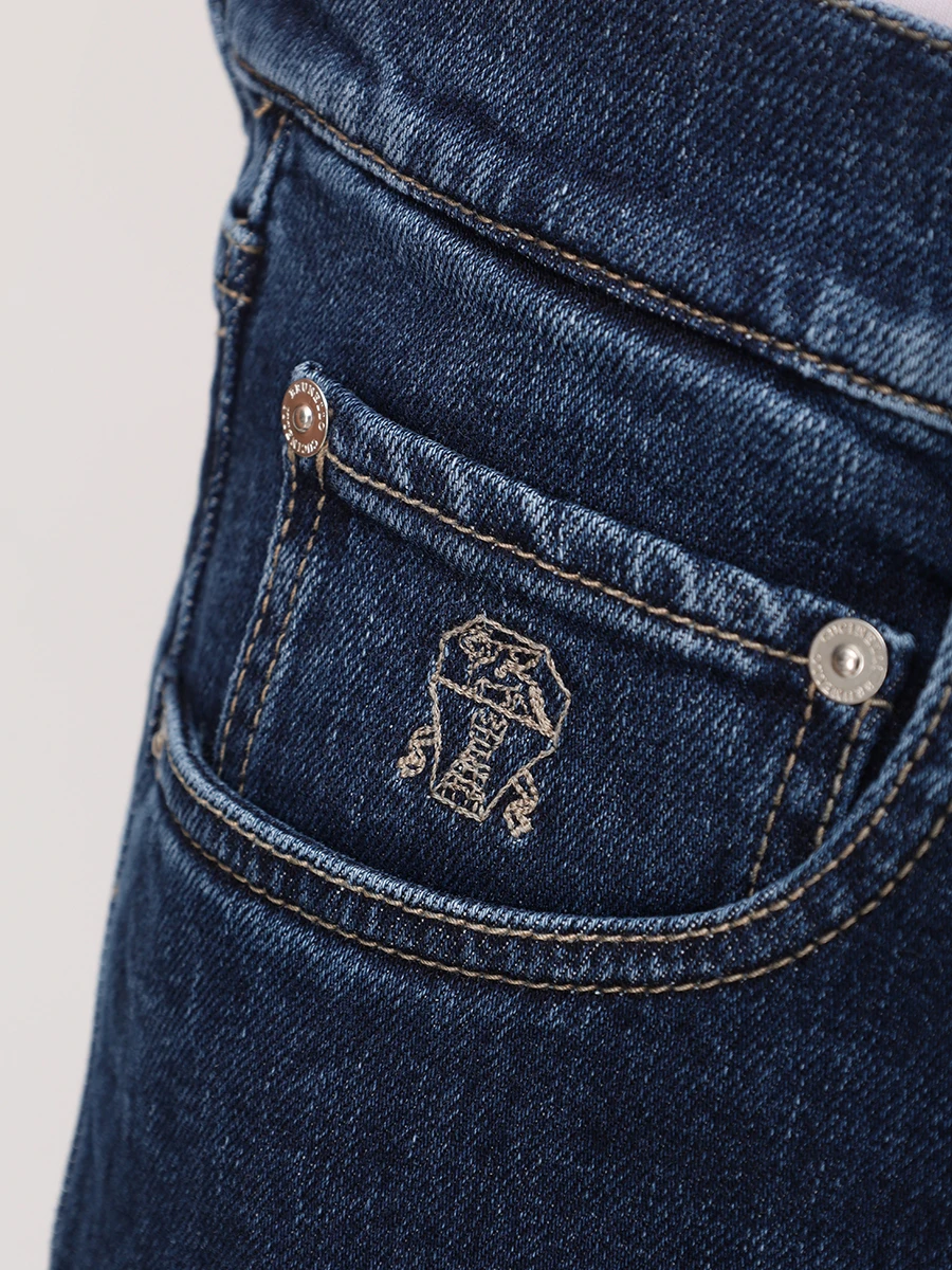 Джинсы Slim Fit хлопковые BRUNELLO CUCINELLI M283PO1090 C1468 Синий  Фото 6