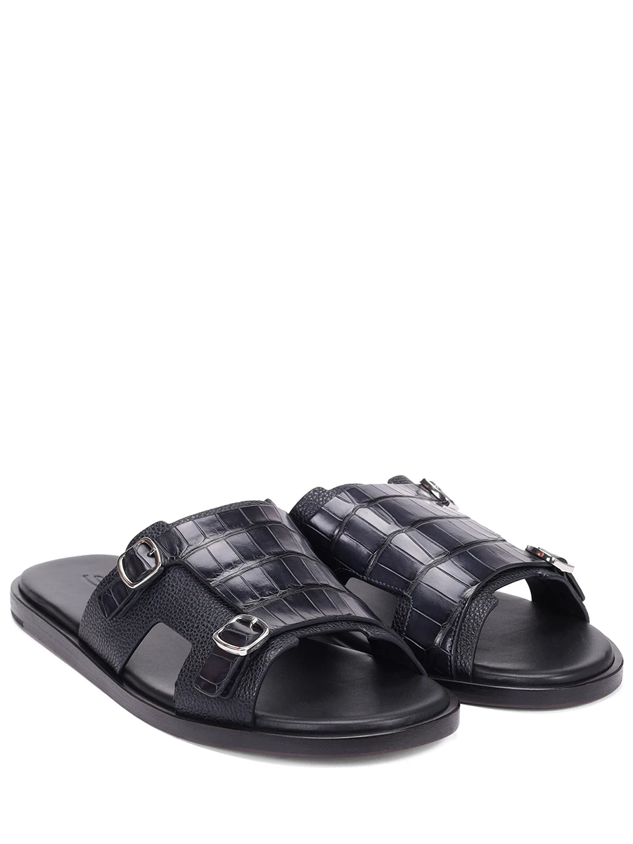 Шлепанцы с отделкой из кожи аллигатора SANTONI MCEG16723HC6VNEBU60 Черный  Фото 2