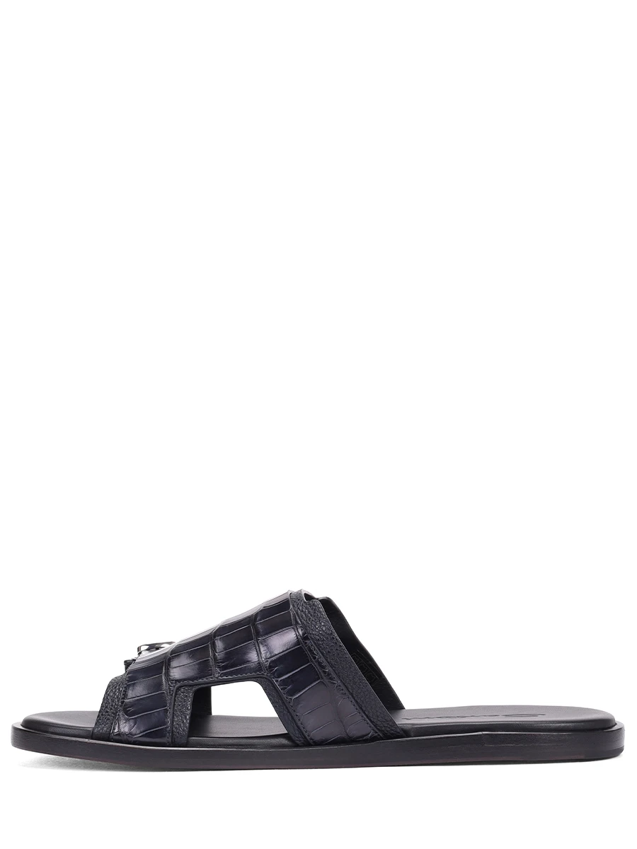 Шлепанцы с отделкой из кожи аллигатора SANTONI MCEG16723HC6VNEBU60 Черный  Фото 3