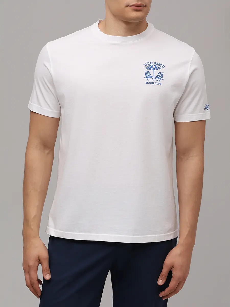 Футболка хлопковая MC2 SAINT BARTH PORTOFINO - BEACH CLUB 0117 EMB Белый  Фото 4