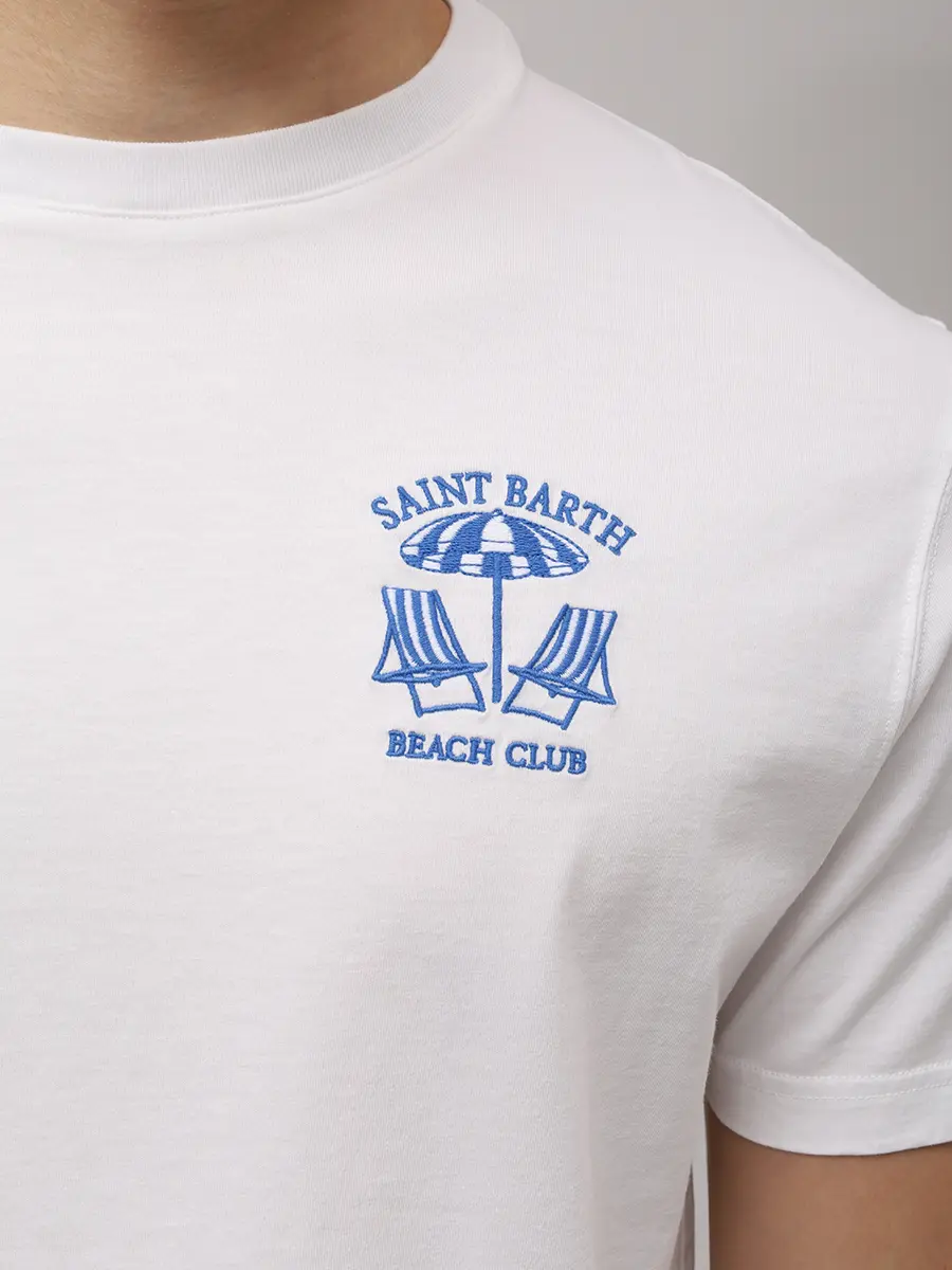 Футболка хлопковая MC2 SAINT BARTH PORTOFINO - BEACH CLUB 0117 EMB Белый  Фото 5