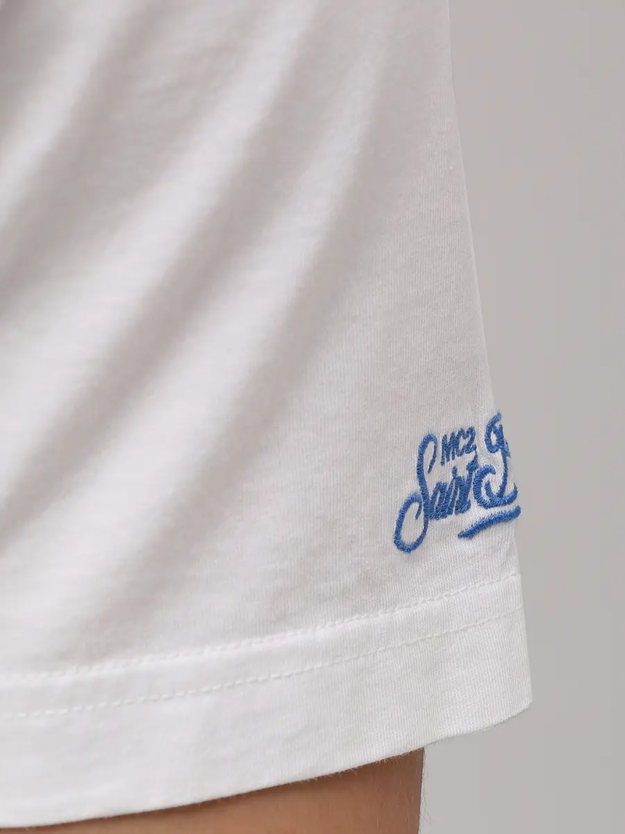 Футболка хлопковая MC2 SAINT BARTH PORTOFINO - BEACH CLUB 0117 EMB Белый  Фото 6