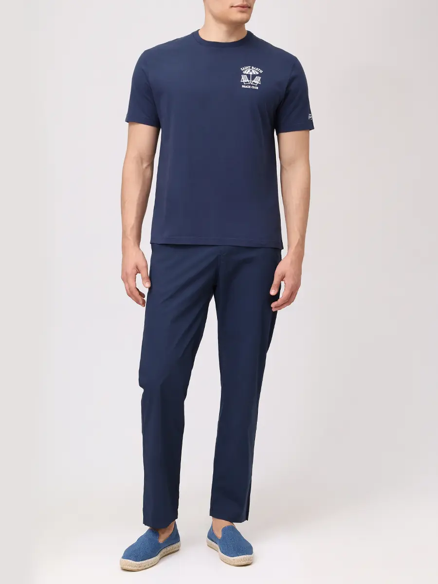 Футболка хлопковая MC2 SAINT BARTH PORTOFINO - BEACH CLUB 61 EMB Синий  Фото 2