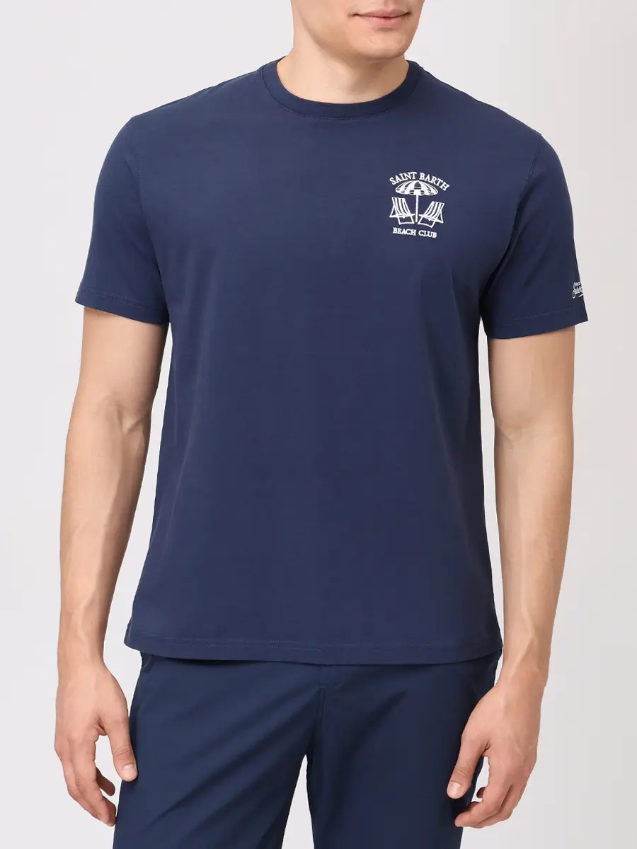 Футболка хлопковая MC2 SAINT BARTH PORTOFINO - BEACH CLUB 61 EMB Синий  Фото 4