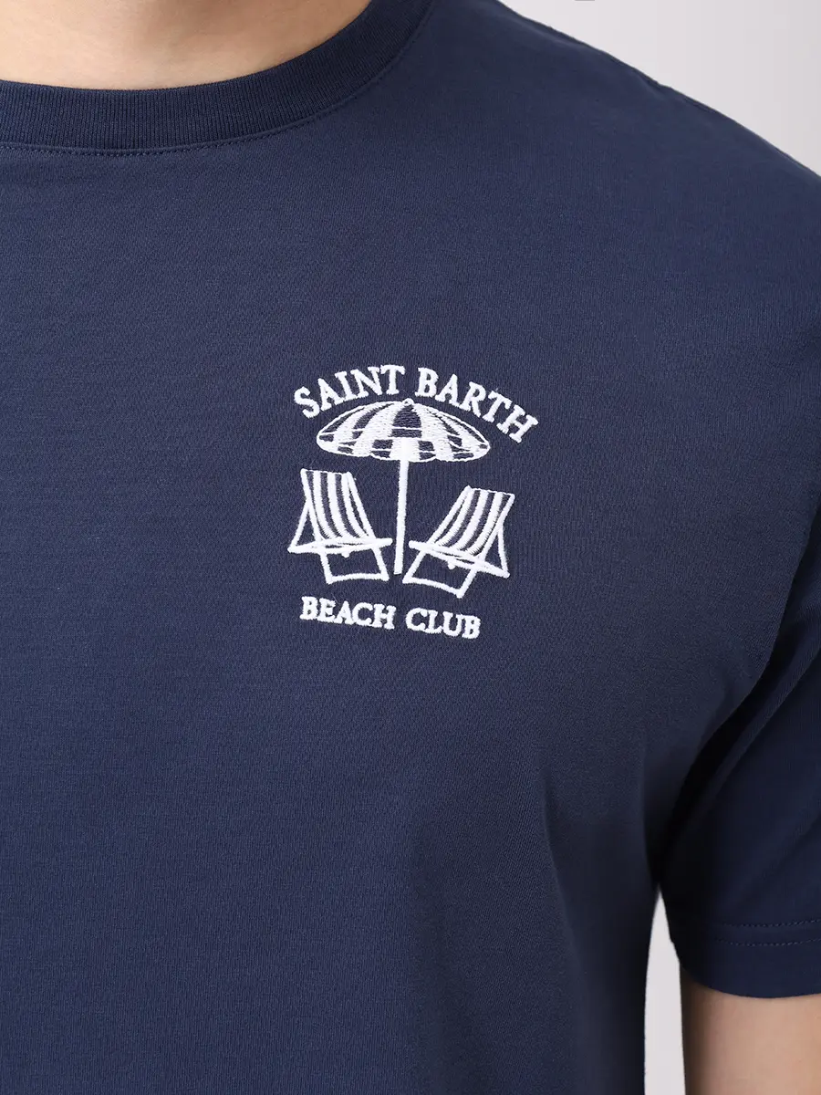Футболка хлопковая MC2 SAINT BARTH PORTOFINO - BEACH CLUB 61 EMB Синий  Фото 5