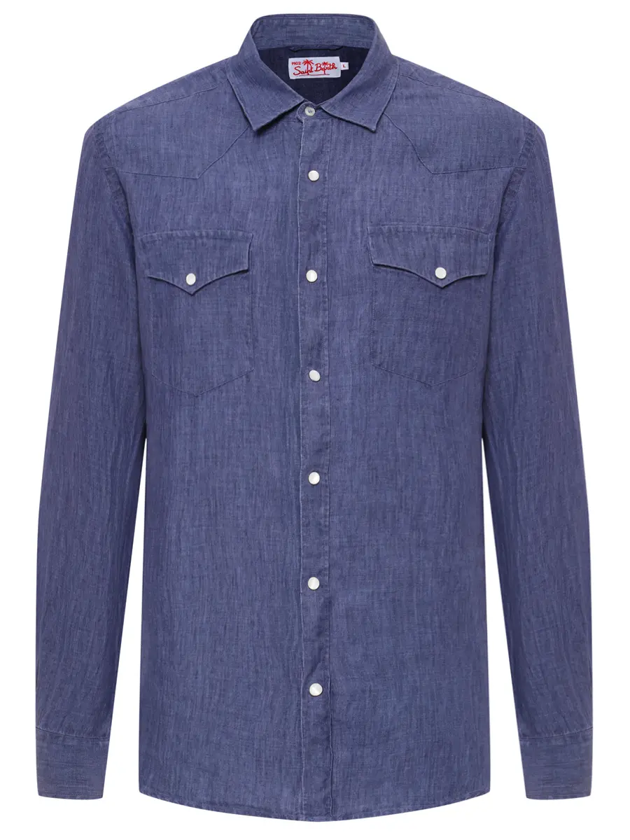 Рубашка Slim Fit льняная MC2 SAINT BARTH GREG - DENIM DARK Деним 