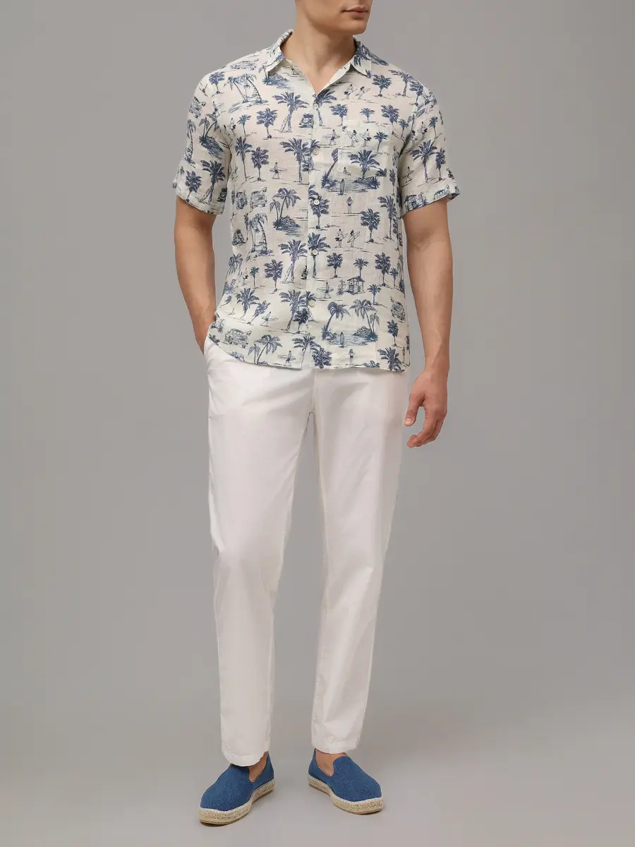 Рубашка Regular Fit льняная MC2 SAINT BARTH SIFNOS - SURF BEACH 10 Кремовый  Фото 2