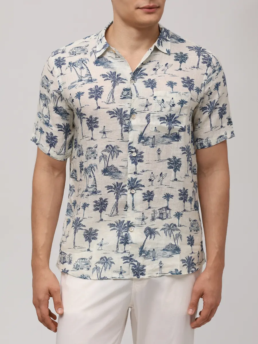 Рубашка Regular Fit льняная MC2 SAINT BARTH SIFNOS - SURF BEACH 10 Кремовый  Фото 4