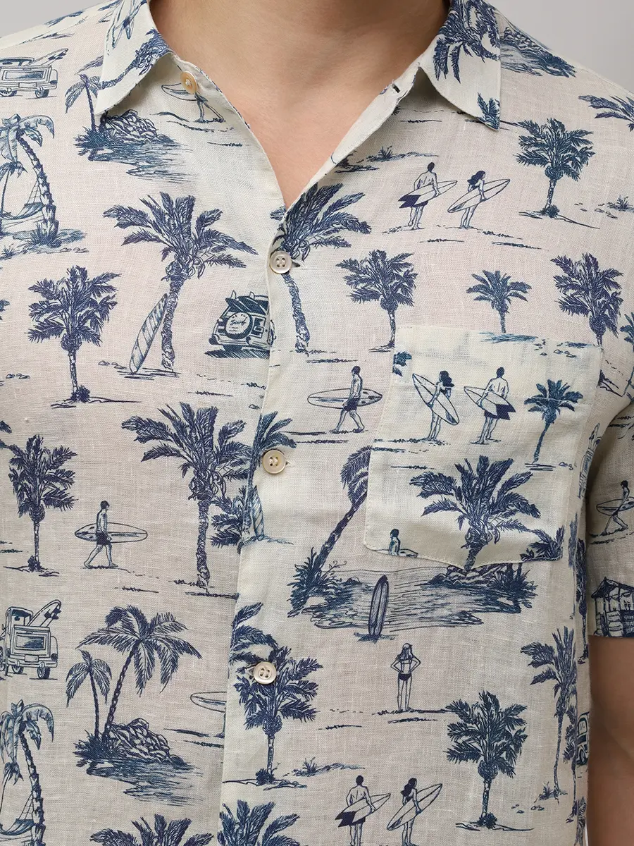 Рубашка Regular Fit льняная MC2 SAINT BARTH SIFNOS - SURF BEACH 10 Кремовый  Фото 5