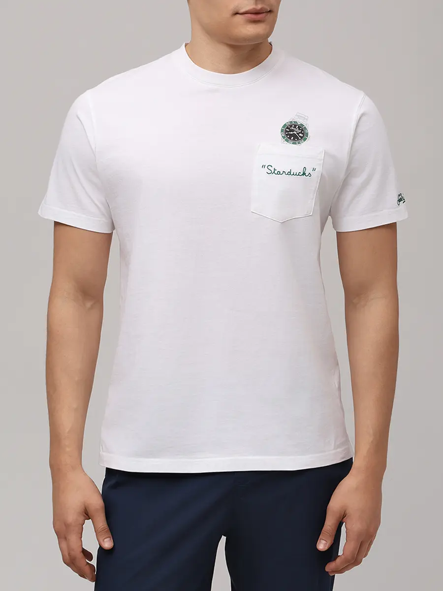 Футболка хлопковая MC2 SAINT BARTH AUSTIN - STAR WATCH 01N EMB Белый  Фото 4