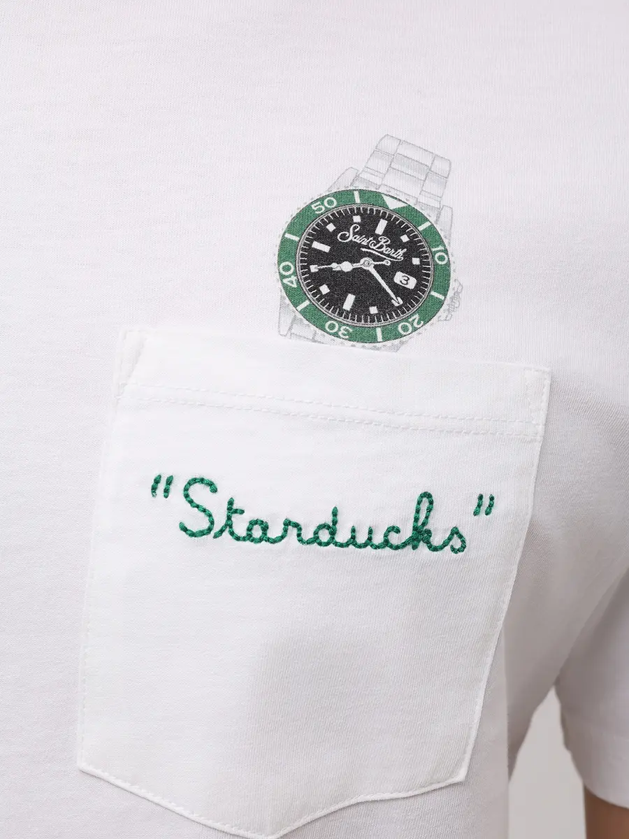 Футболка хлопковая MC2 SAINT BARTH AUSTIN - STAR WATCH 01N EMB Белый  Фото 5