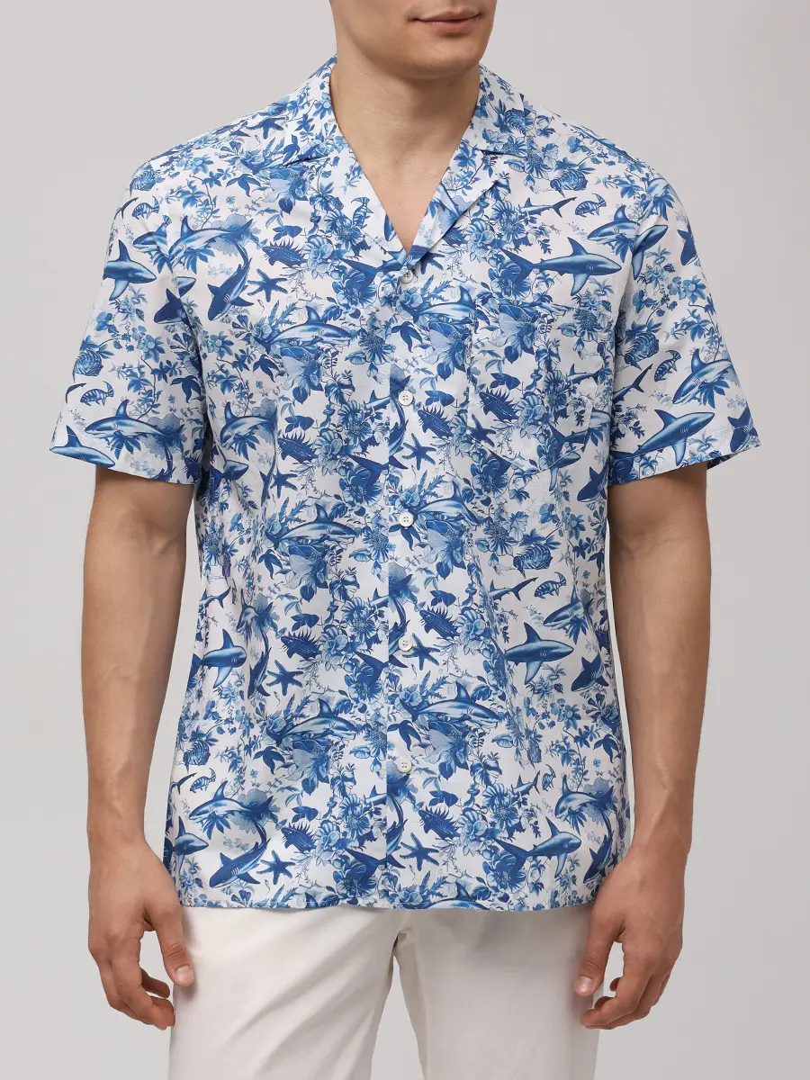 Рубашка Regular Fit хлопковая MC2 SAINT BARTH KALEA - COTTON SHARK TOILE 01 Белый  Фото 4