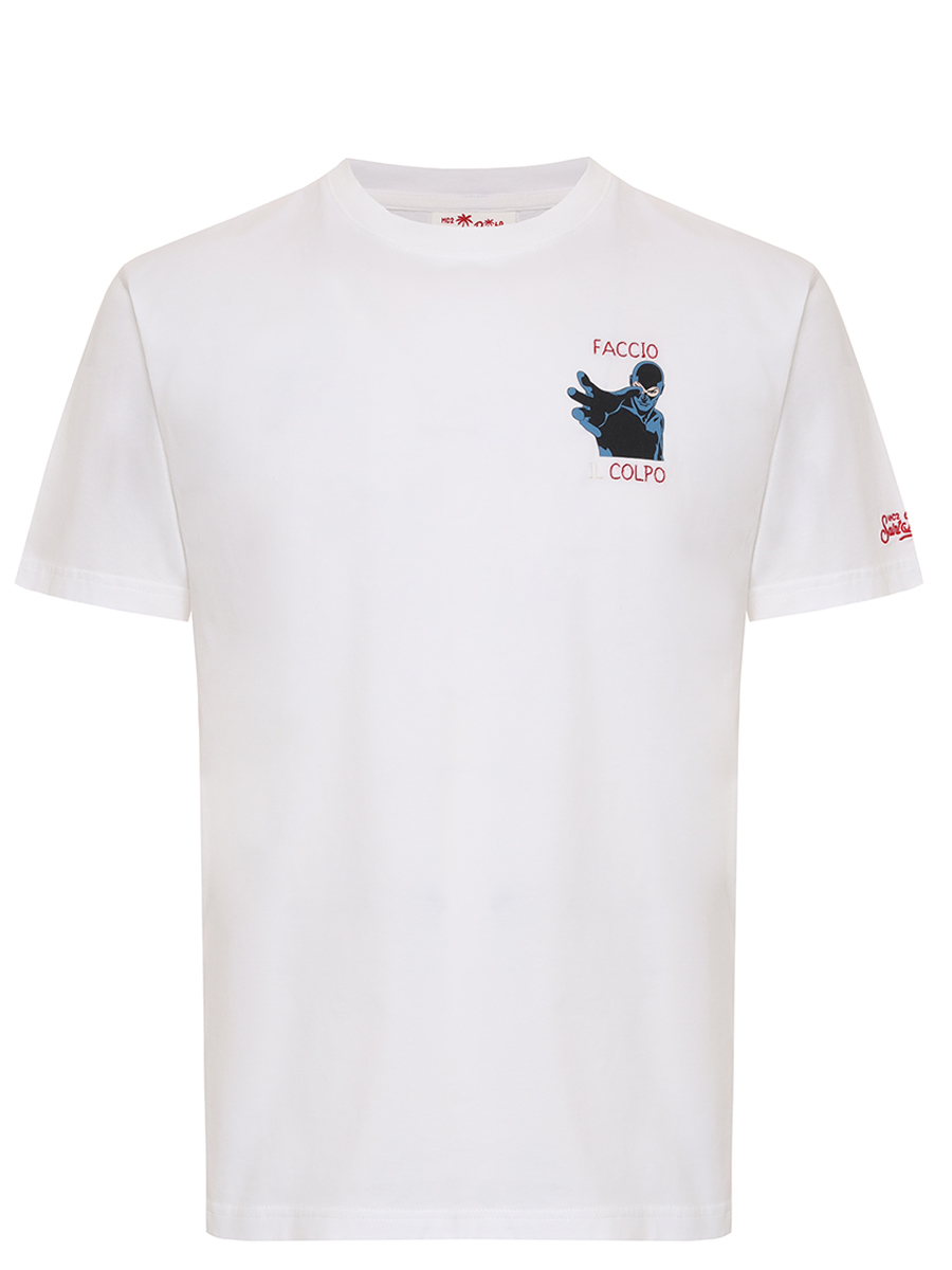 Футболка хлопковая MC2 SAINT BARTH TSHIRT MAN - FACCIO IL COLPO 01N EMB Белый 