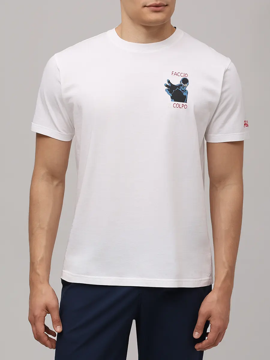 Футболка хлопковая MC2 SAINT BARTH TSHIRT MAN - FACCIO IL COLPO 01N EMB Белый  Фото 4