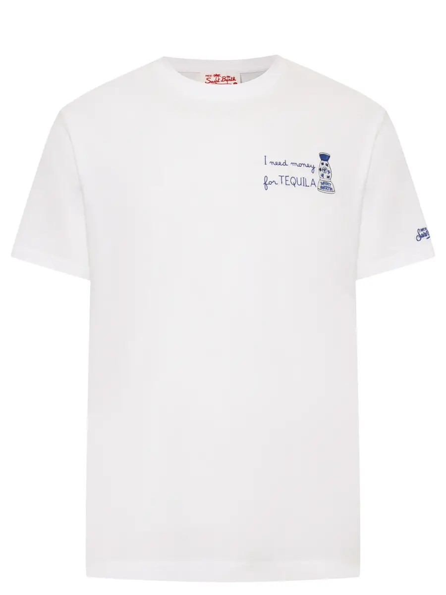 Футболка хлопковая MC2 SAINT BARTH PORTOFINO - MONEY TEQUILA 01N EMB Белый 
