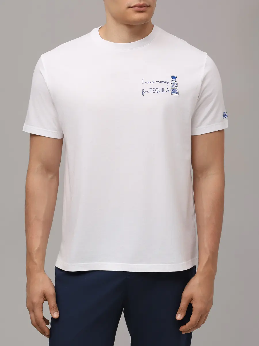 Футболка хлопковая MC2 SAINT BARTH PORTOFINO - MONEY TEQUILA 01N EMB Белый  Фото 4