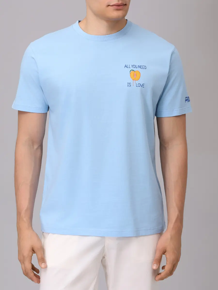 Футболка хлопковая MC2 SAINT BARTH TSHIRT MAN - NEED LOVE 31 EMB Голубой  Фото 4