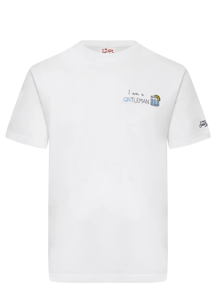 Футболка хлопковая MC2 SAINT BARTH PORTOFINO - GINTLEMAN 01N EMB Белый 