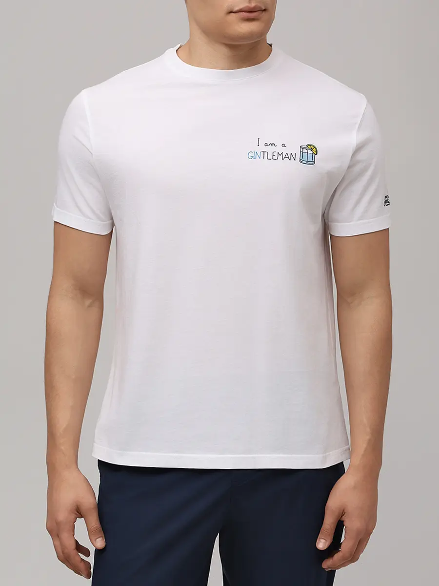 Футболка хлопковая MC2 SAINT BARTH PORTOFINO - GINTLEMAN 01N EMB Белый  Фото 4