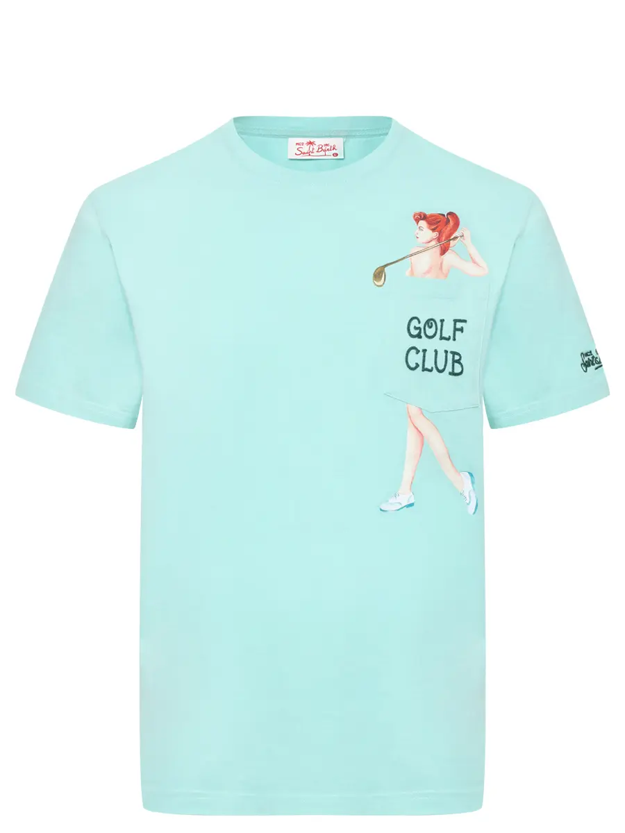 Футболка хлопковая MC2 SAINT BARTH AUSTIN - GOLF CLUB 55 EMB Бирюзовый 