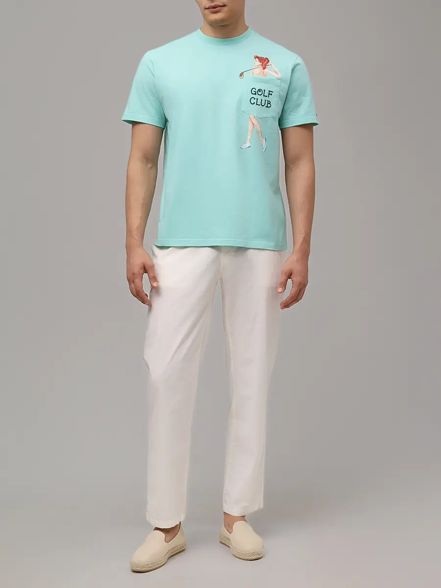 Футболка хлопковая MC2 SAINT BARTH AUSTIN - GOLF CLUB 55 EMB Бирюзовый  Фото 2