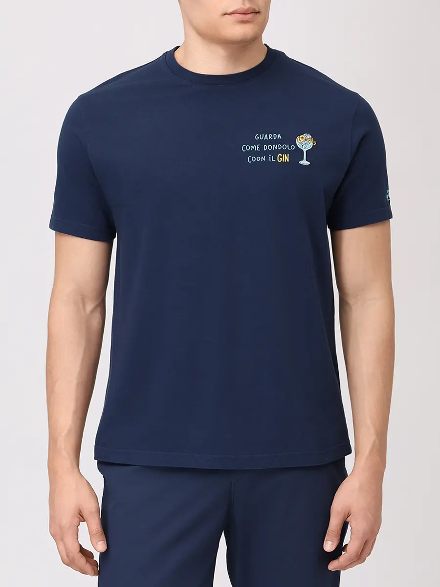 Футболка хлопковая MC2 SAINT BARTH PORTOFINO - DONDOLO GIN 61 EMB Синий  Фото 4