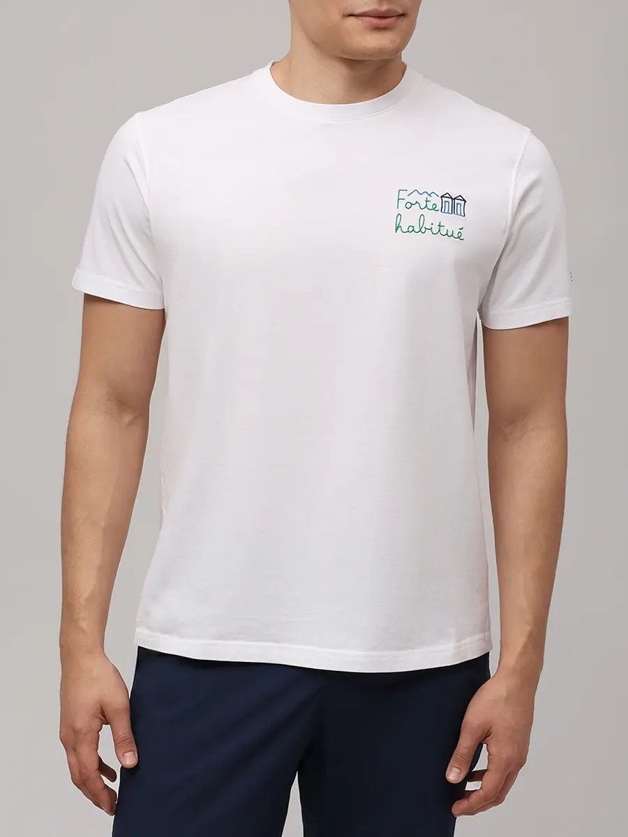 Футболка хлопковая MC2 SAINT BARTH PORTOFINO - FORTE HABITUE 01N EMB Белый  Фото 4