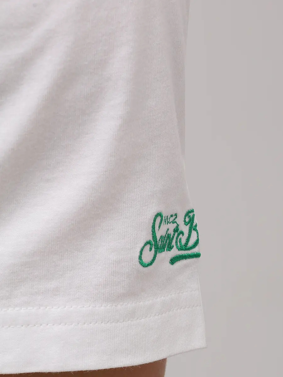 Футболка хлопковая MC2 SAINT BARTH PORTOFINO - FORTE HABITUE 01N EMB Белый  Фото 6