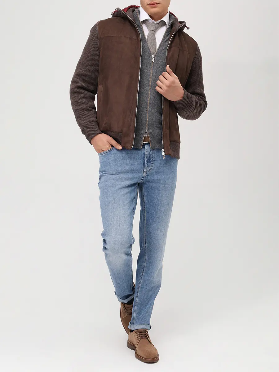 Куртка комбинированная BRUNELLO CUCINELLI MPCLF2053 CYU72 Коричневый  Фото 2