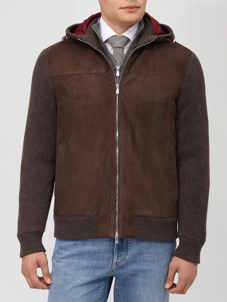 Куртка комбинированная BRUNELLO CUCINELLI MPCLF2053 CYU72 Коричневый  Фото 4