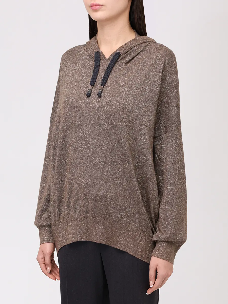 Худи из кашемира и шелка BRUNELLO CUCINELLI M41845909P C4241 Коричневый  Фото 4