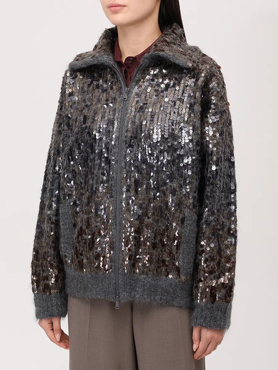 Кардиган с пайетками BRUNELLO CUCINELLI M1U375916P C9144 Серый  Фото 4