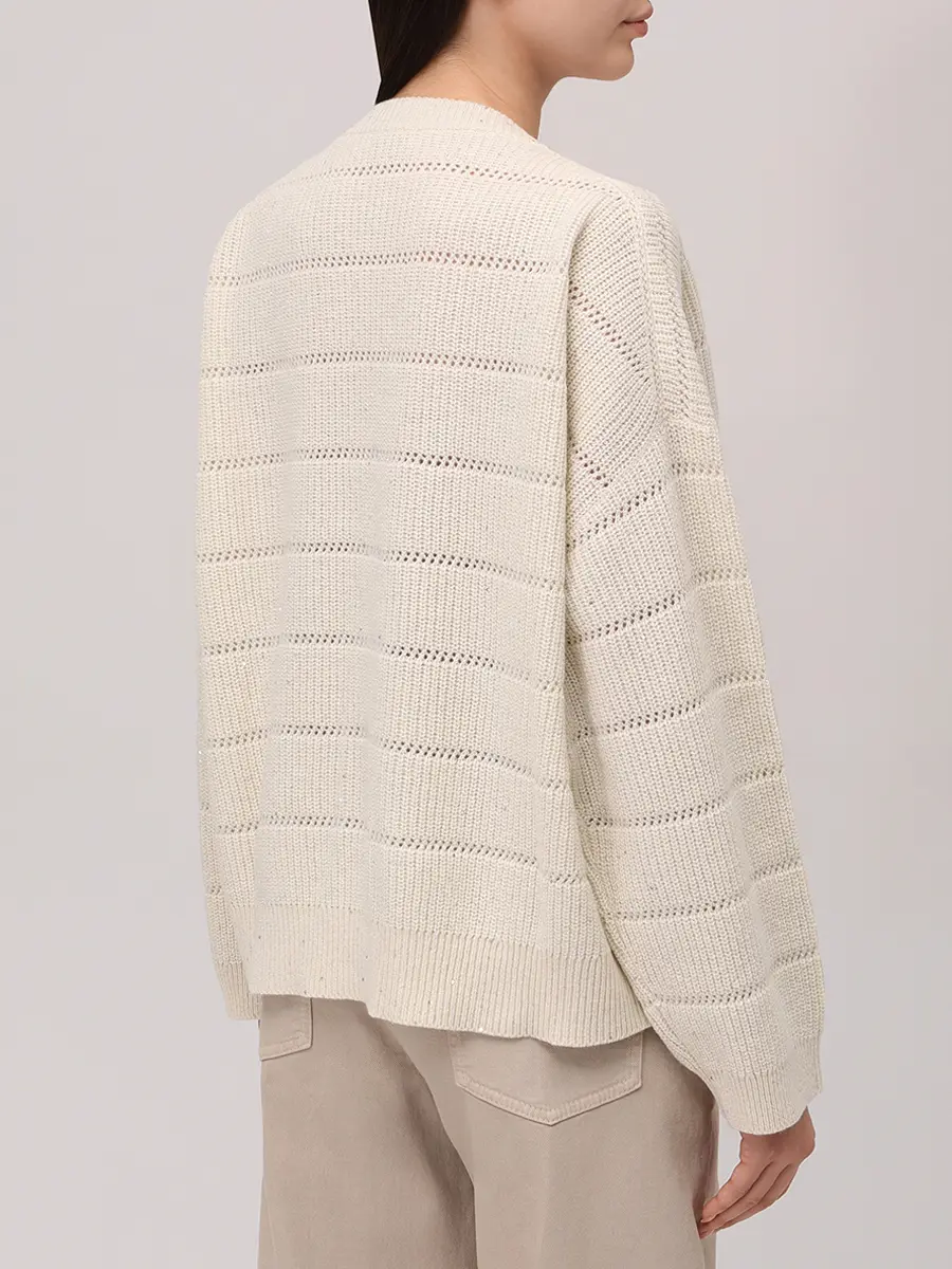 Джемпер из кашемира и шерсти BRUNELLO CUCINELLI MBM738200P C509 Молочный  Фото 3
