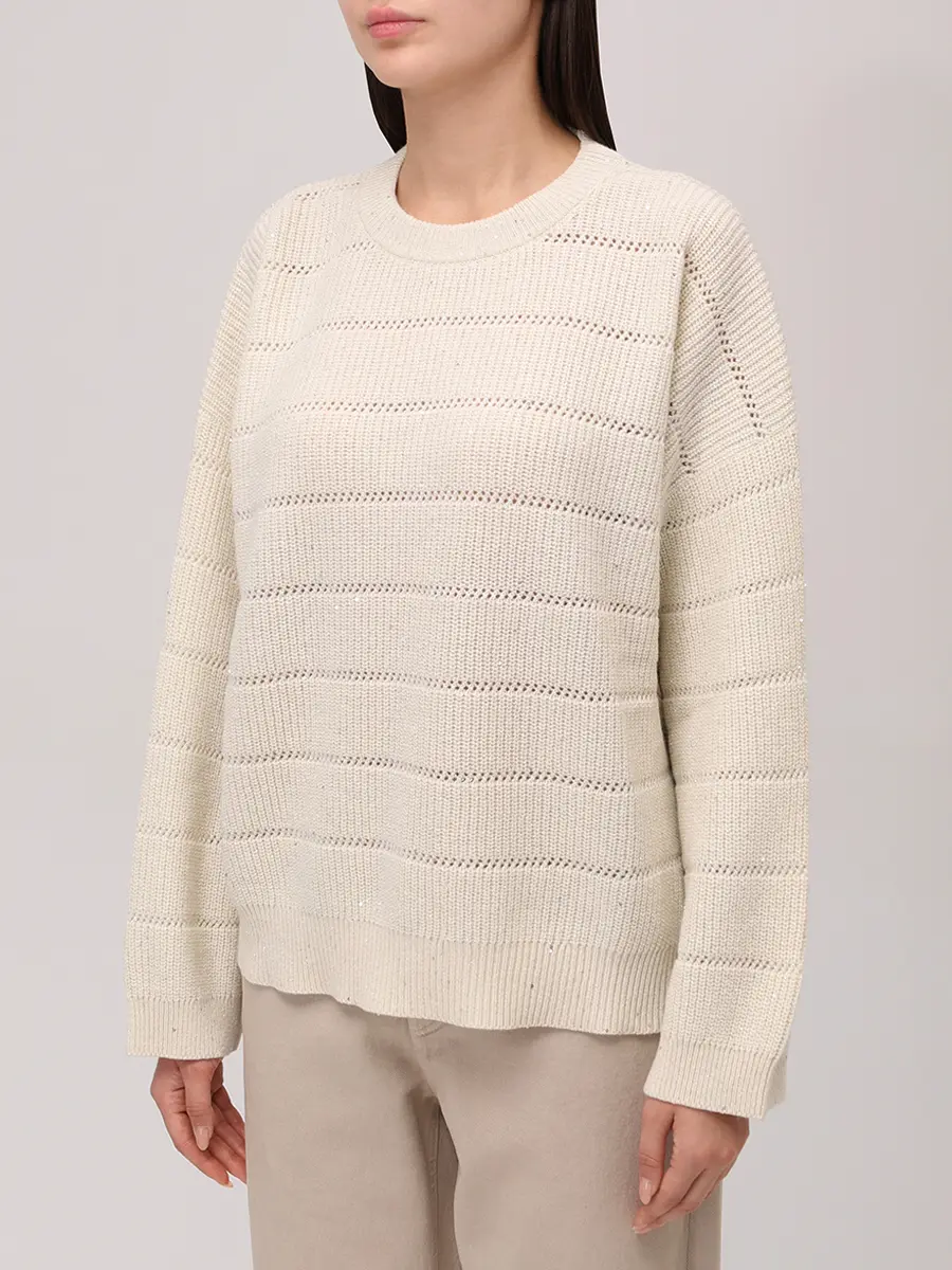 Джемпер из кашемира и шерсти BRUNELLO CUCINELLI MBM738200P C509 Молочный  Фото 4