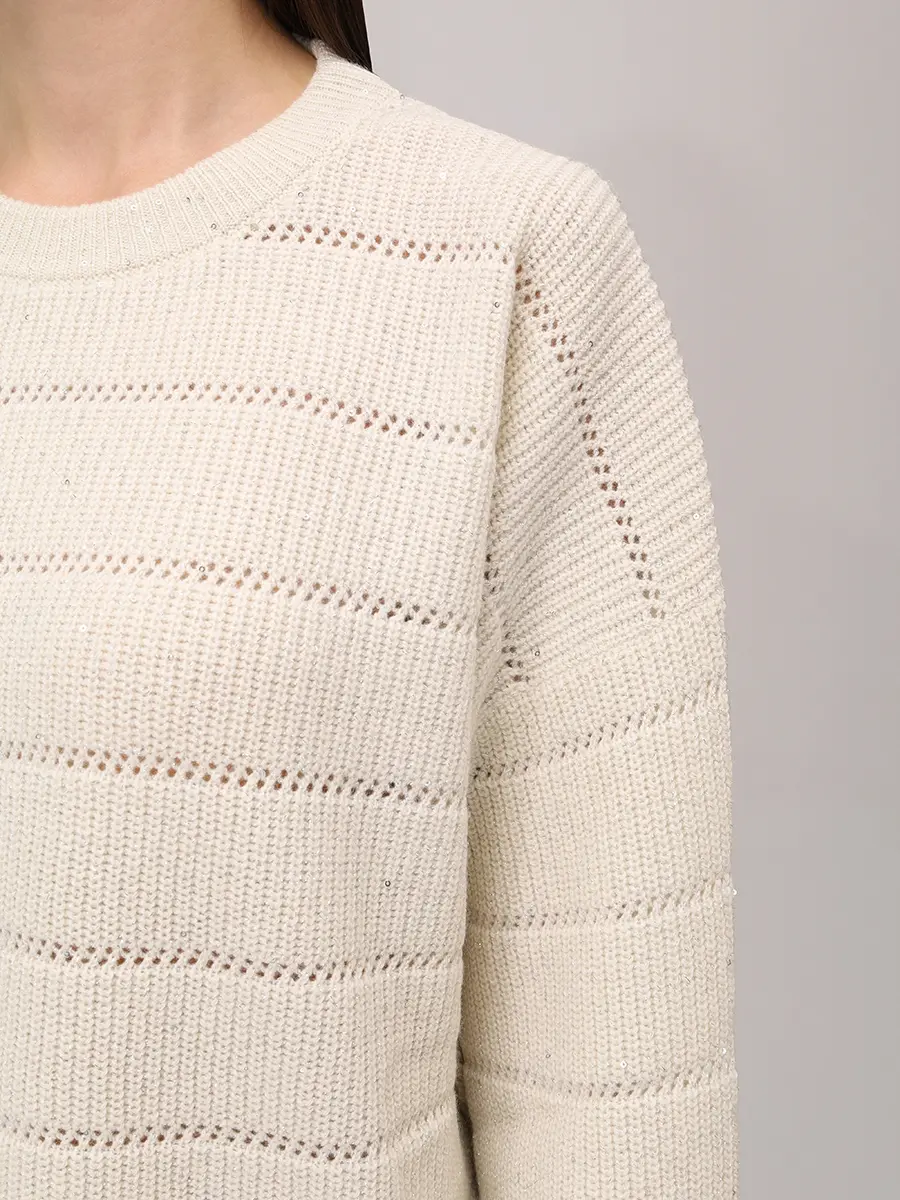 Джемпер из кашемира и шерсти BRUNELLO CUCINELLI MBM738200P C509 Молочный  Фото 5