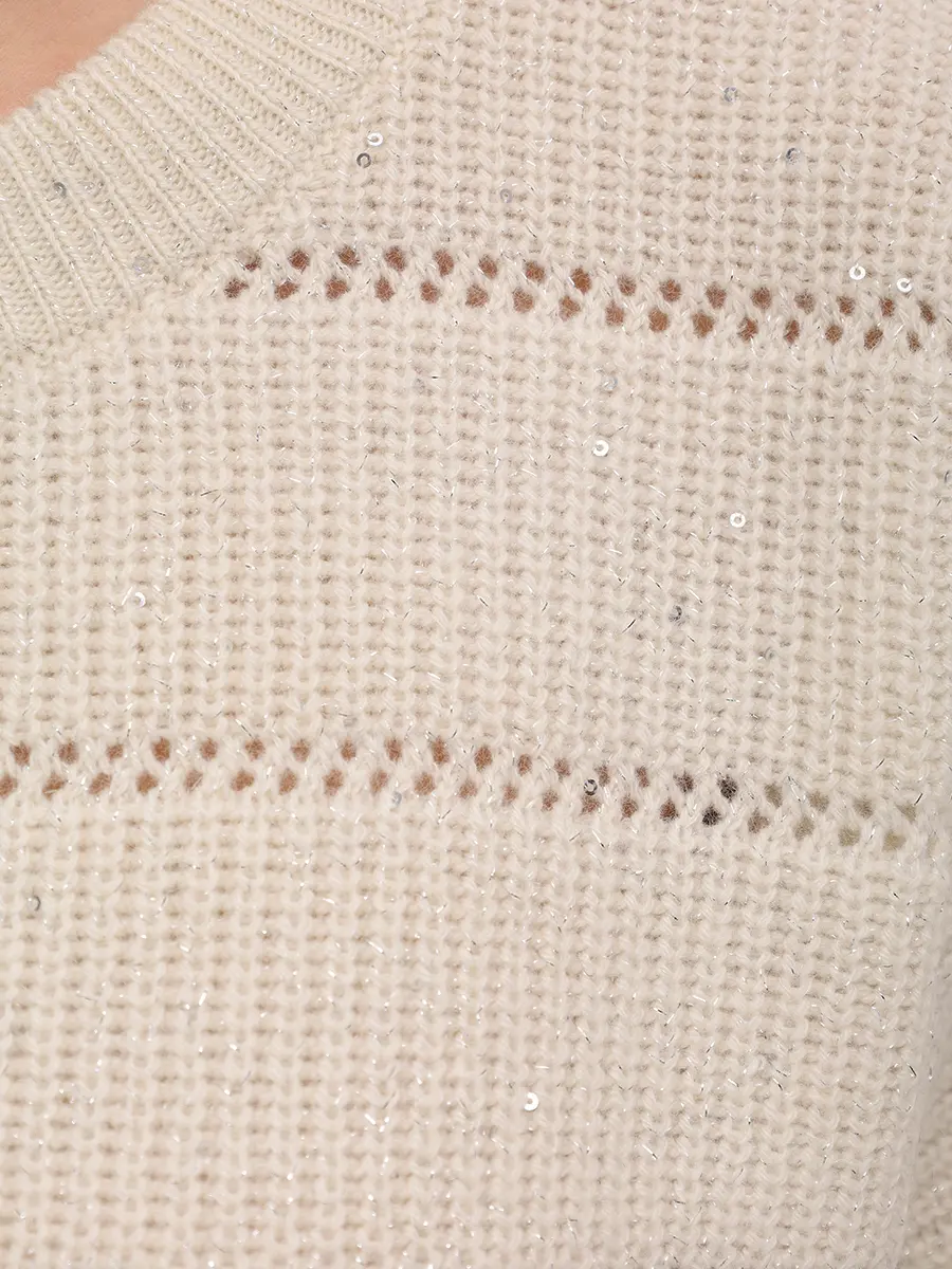 Джемпер из кашемира и шерсти BRUNELLO CUCINELLI MBM738200P C509 Молочный  Фото 6