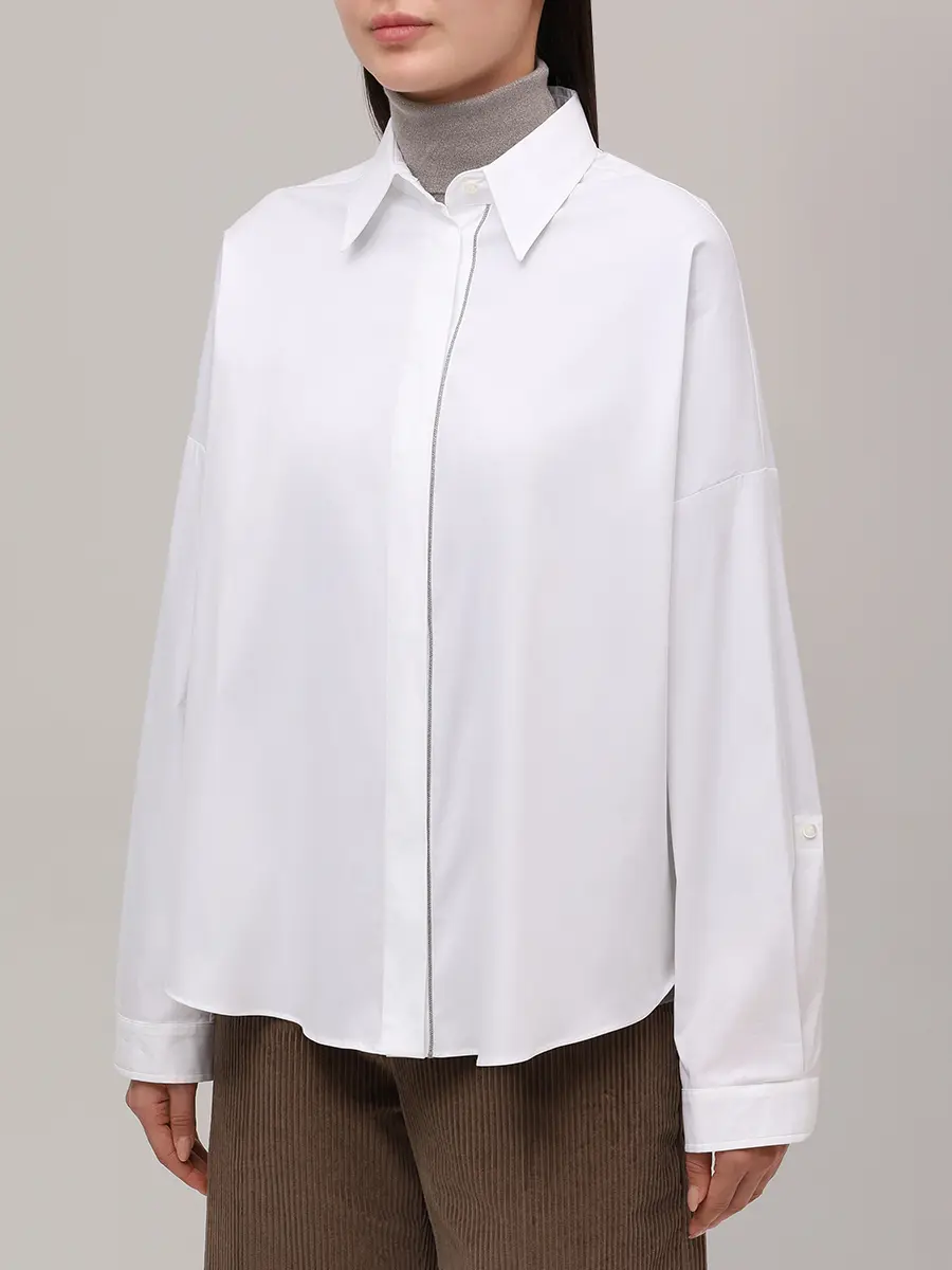 Рубашка хлопковая BRUNELLO CUCINELLI MP091MA636 C159 Белый  Фото 4