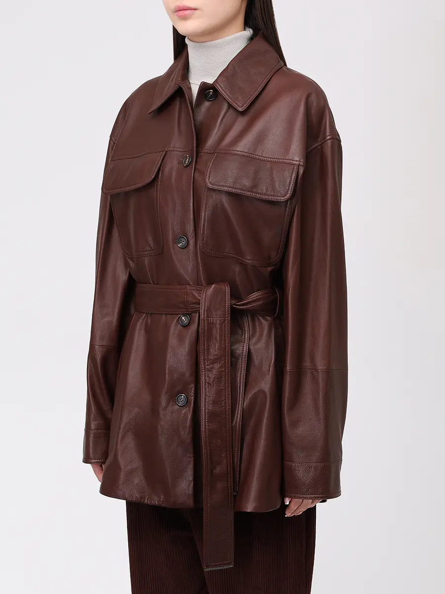 Куртка кожаная BRUNELLO CUCINELLI MPMUL7453P C4193 Бордовый  Фото 4