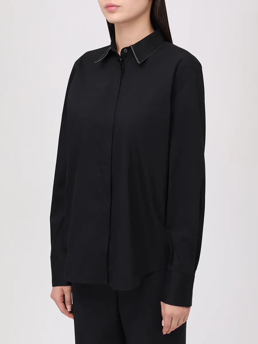 Рубашка хлопковая BRUNELLO CUCINELLI MP091MA606 C101 Черный  Фото 4