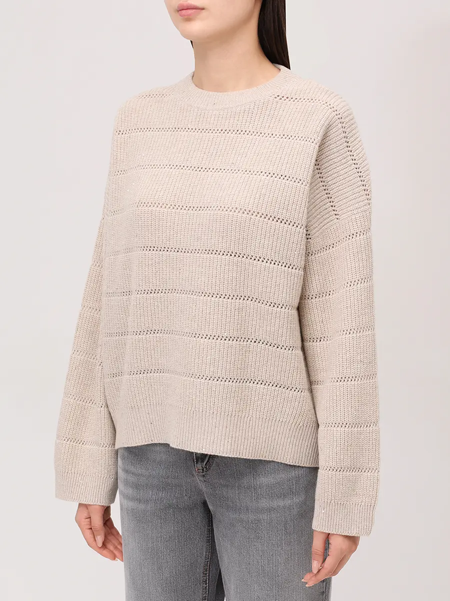 Джемпер из кашемира и шерсти BRUNELLO CUCINELLI MBM738200P C505 Бежевый  Фото 4