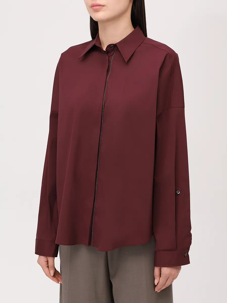 Рубашка хлопковая BRUNELLO CUCINELLI MP091MA636 C4242 Бордовый  Фото 4