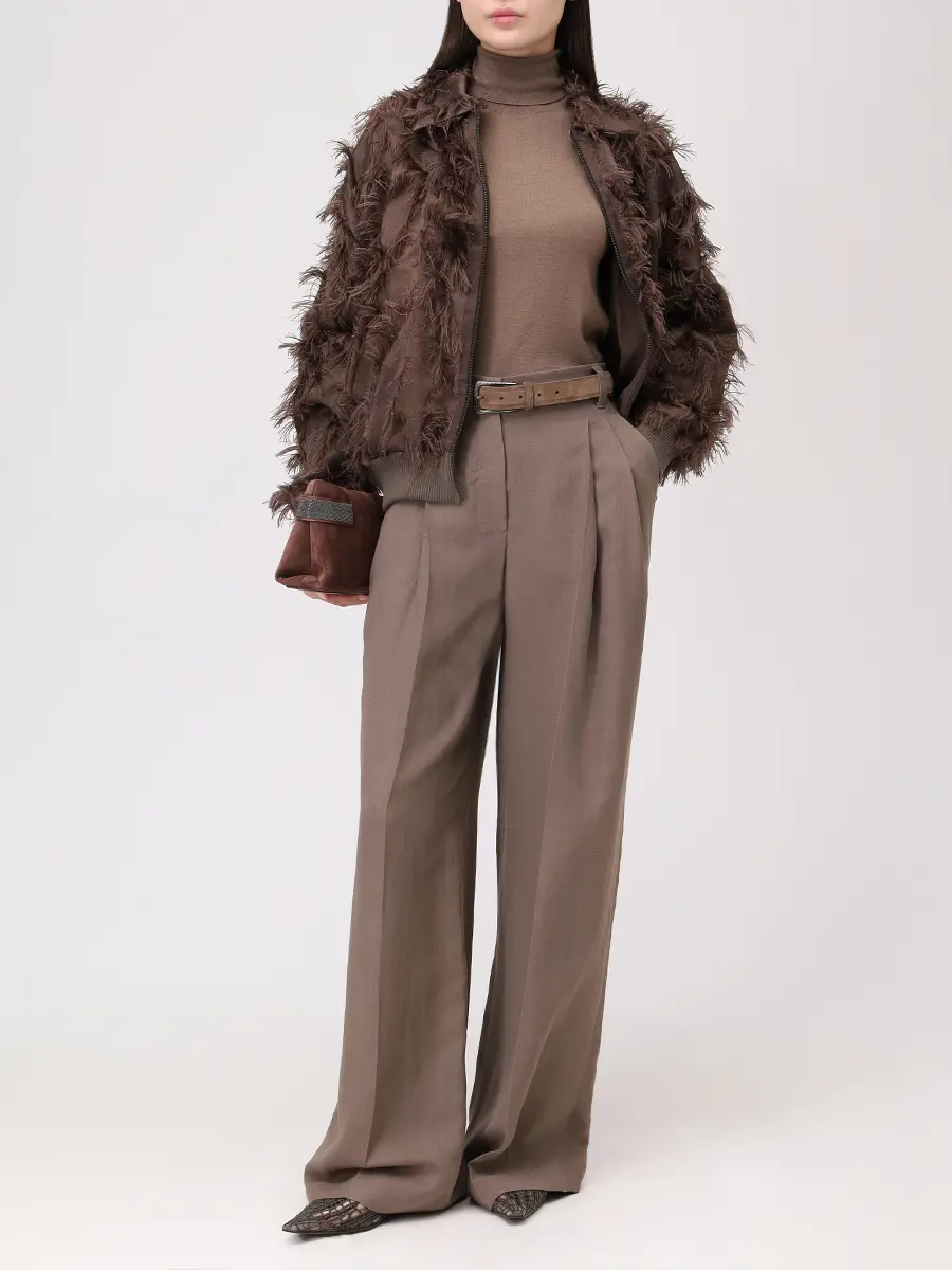 Бомбер однотонный BRUNELLO CUCINELLI MP931HG926 C3629 Коричневый  Фото 2