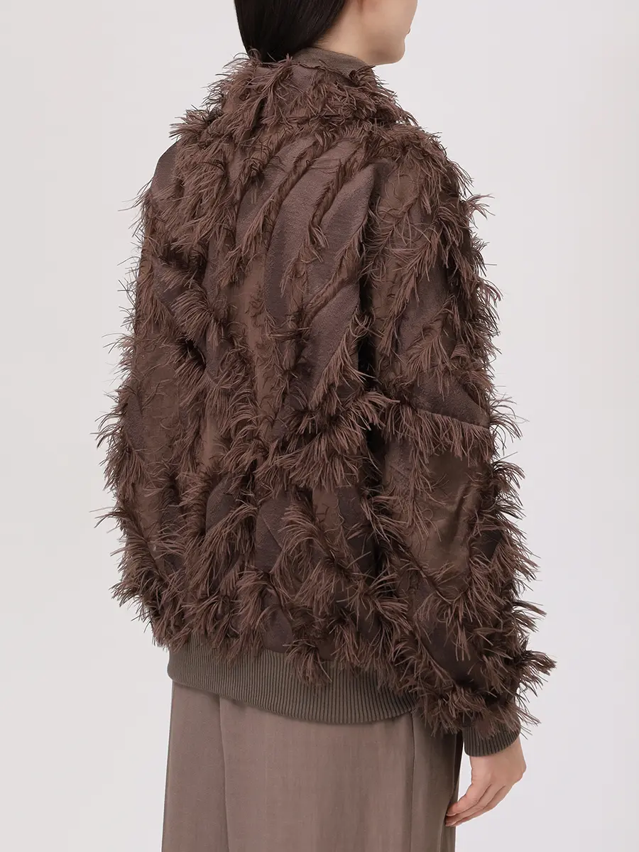 Бомбер однотонный BRUNELLO CUCINELLI MP931HG926 C3629 Коричневый  Фото 3