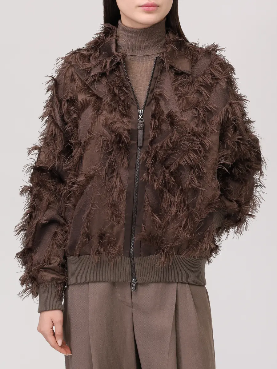 Бомбер однотонный BRUNELLO CUCINELLI MP931HG926 C3629 Коричневый  Фото 4