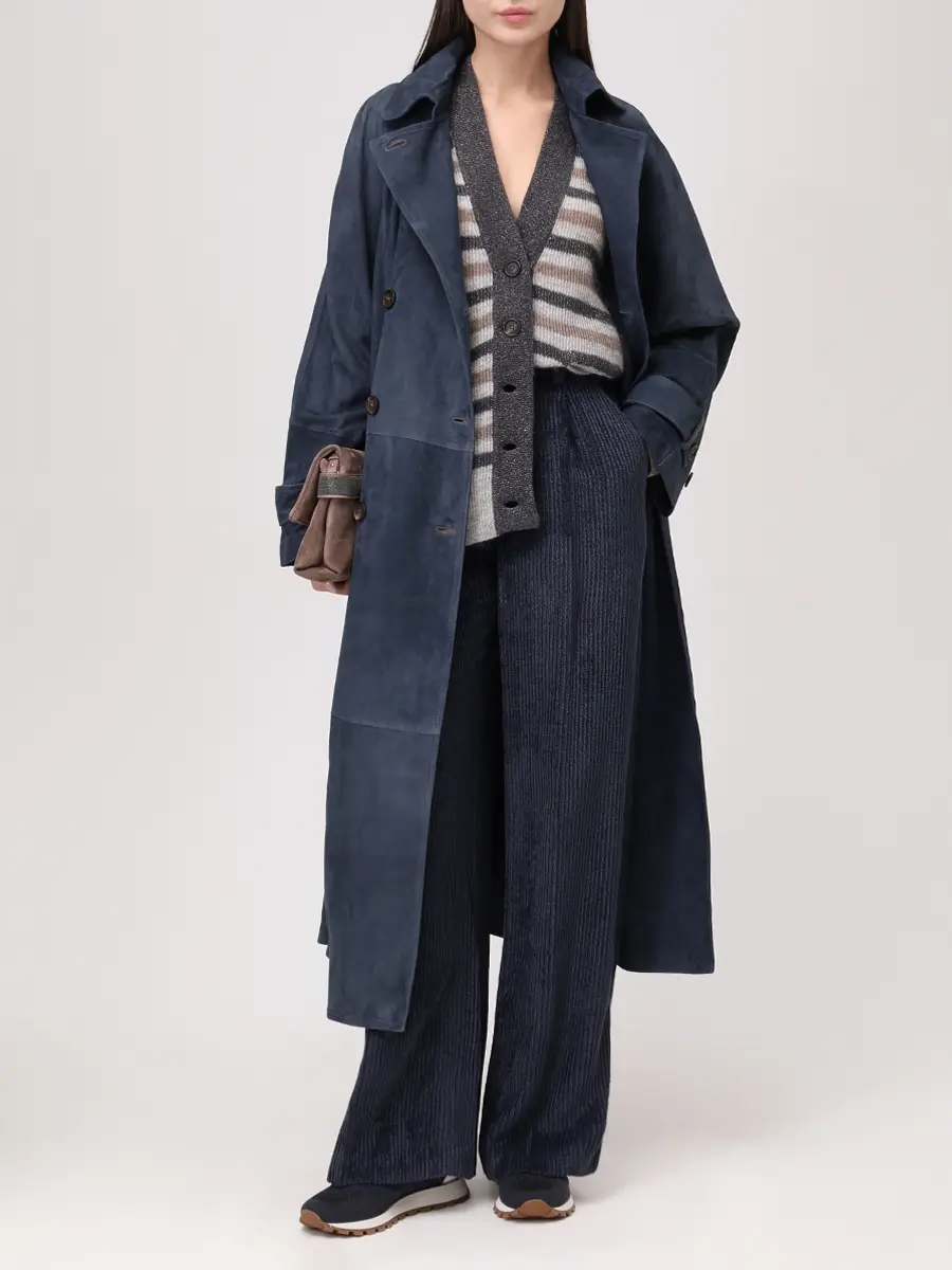 Плащ замшевый BRUNELLO CUCINELLI MPCAI9846P C4220 Темно- Синий  Фото 2