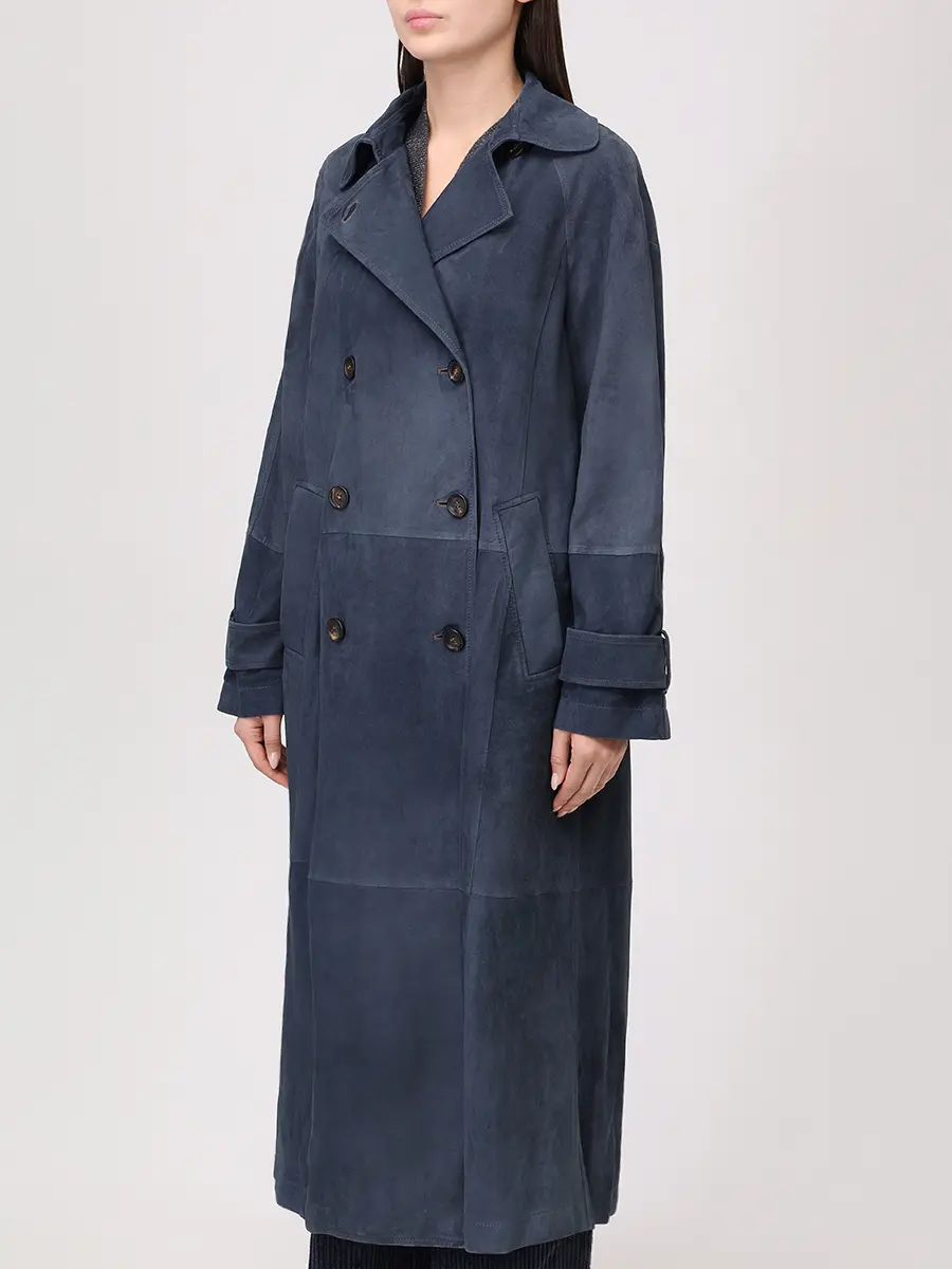 Плащ замшевый BRUNELLO CUCINELLI MPCAI9846P C4220 Темно- Синий  Фото 4