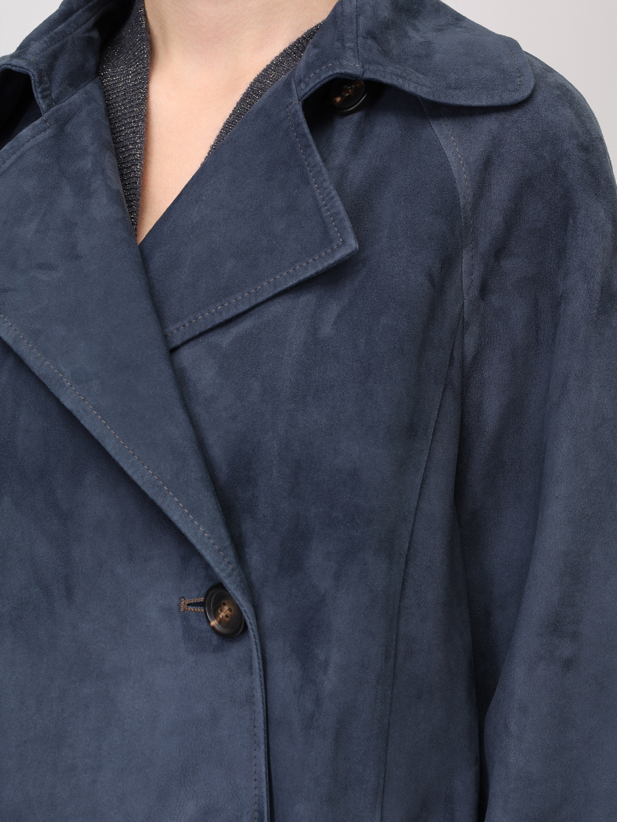 Плащ замшевый BRUNELLO CUCINELLI MPCAI9846P C4220 Темно- Синий  Фото 5