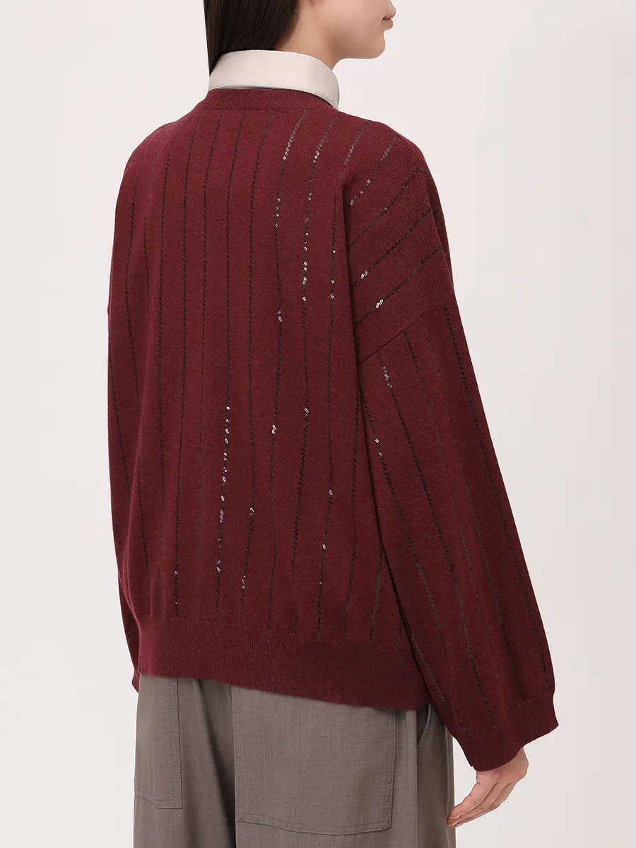 Джемпер кашемировый BRUNELLO CUCINELLI M12215100P C9663 Бордовый  Фото 3