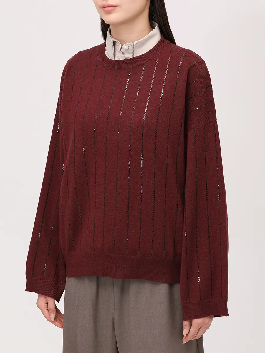 Джемпер кашемировый BRUNELLO CUCINELLI M12215100P C9663 Бордовый  Фото 4