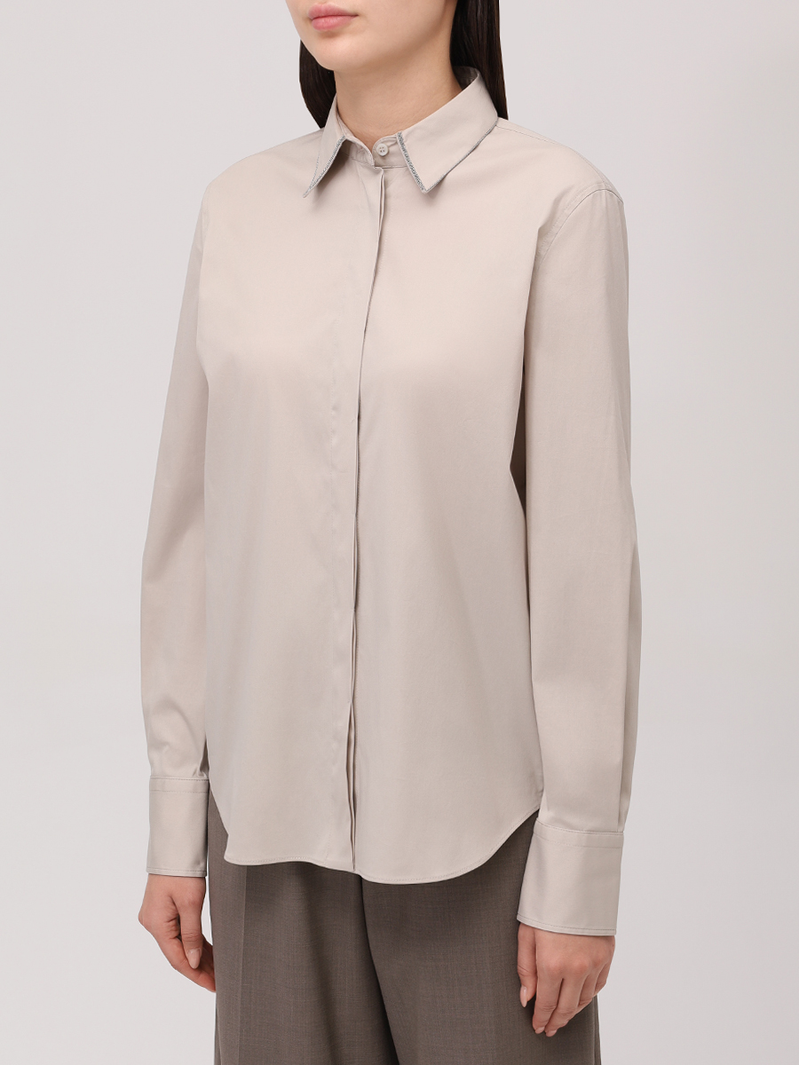 Рубашка хлопковая BRUNELLO CUCINELLI MP091MA606 C7498 Бежевый  Фото 4